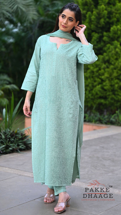 Inayat Resham Dhaaga Mulmul Kurta & Kurta Sets - Cool Green