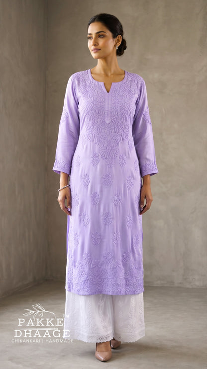 Fiza Pure Mulmul Cotton Kurta - Pink Yarrow