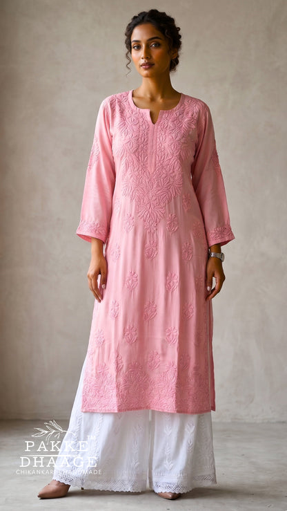 Roohi Pure Mulmul Cotton Kurta Love Potion Pink