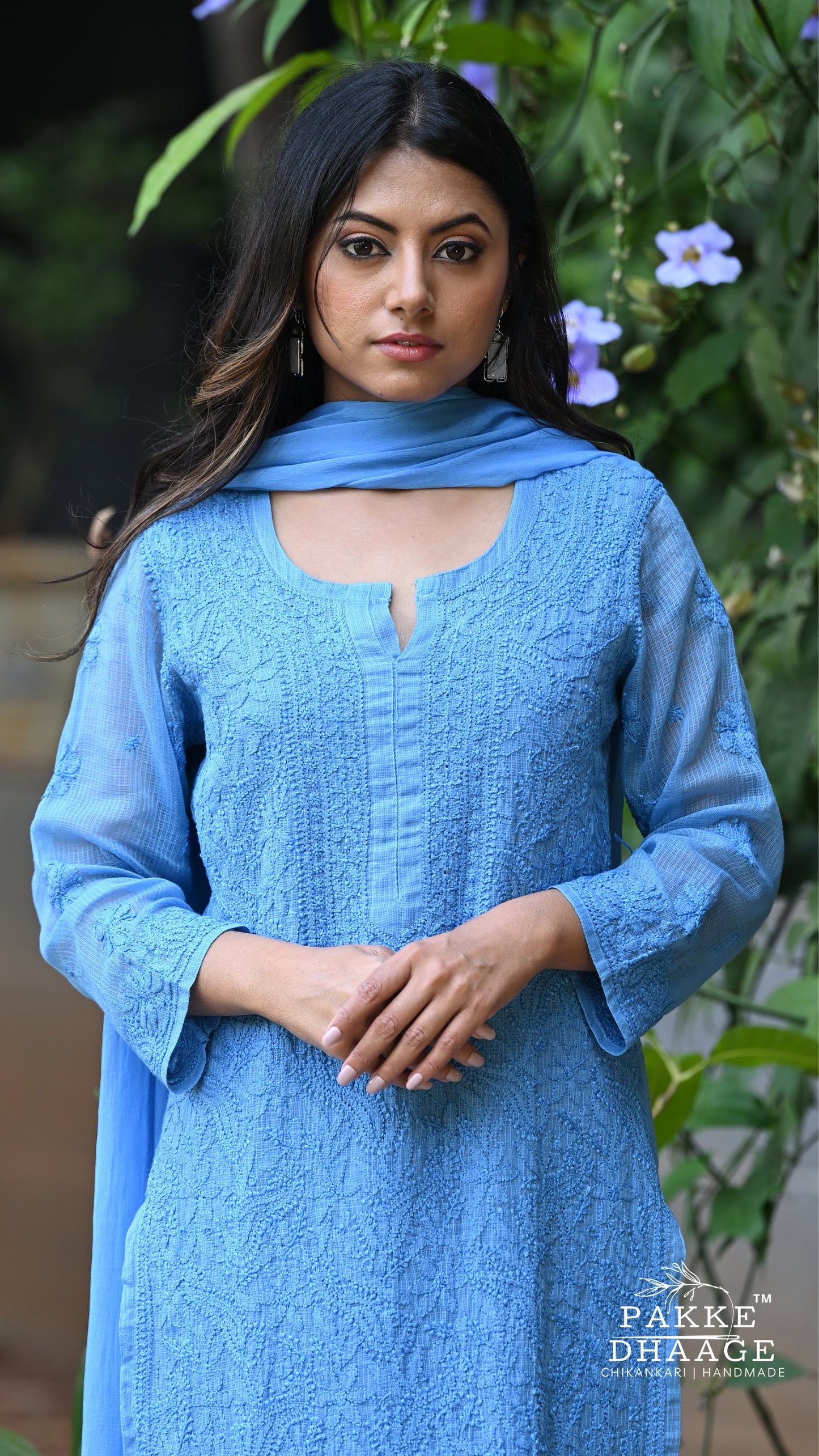 Nazia Pure Kota Doria Chikankari Kurta and Kurta Sets - French Blue