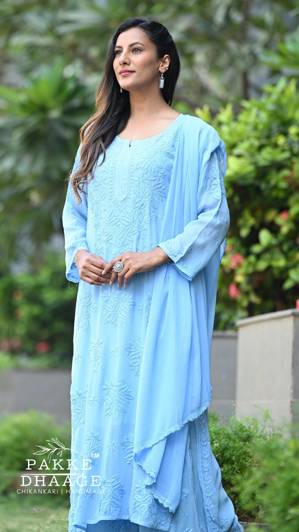Aayat Pure Viscose Chikankari Sets with 3D Work - Alpine Mist