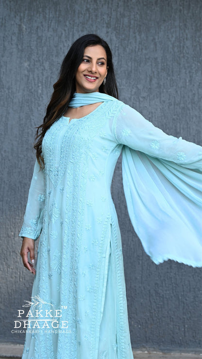 Nazakat Pure Viscose Georgette Kurtas & Sets Glacier Mist