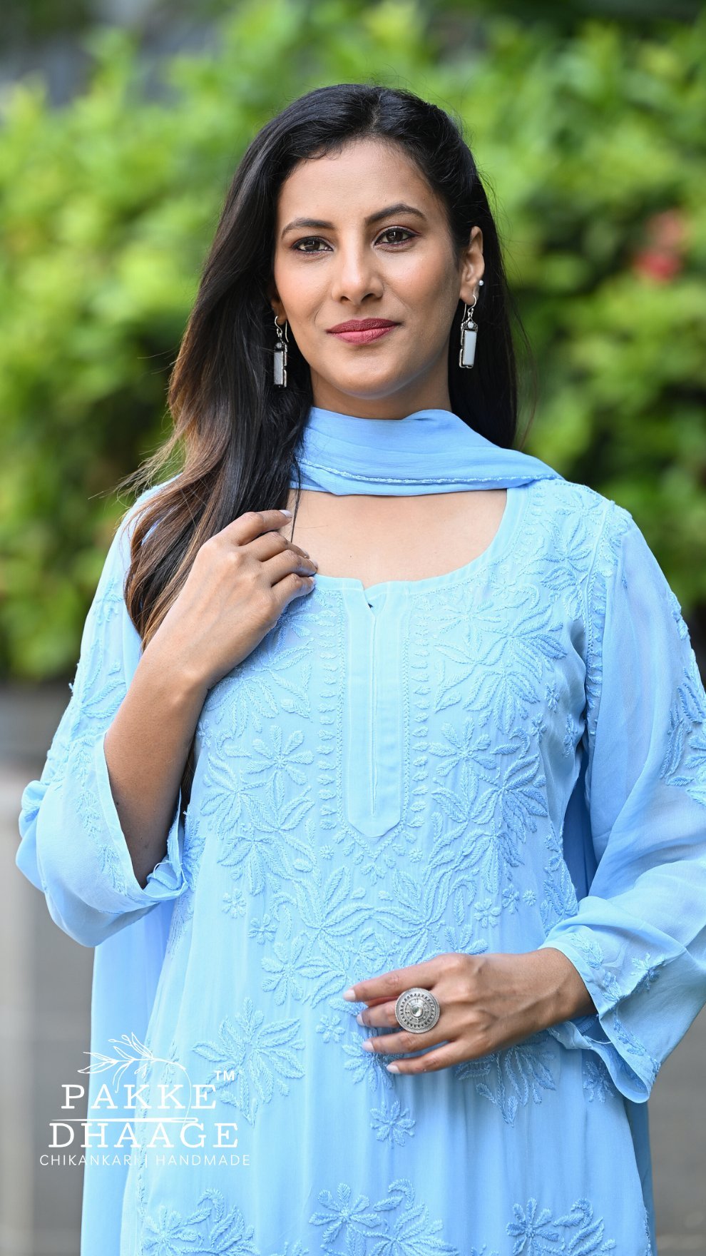Aayat Pure Viscose Chikankari Sets with 3D Work - Alpine Mist