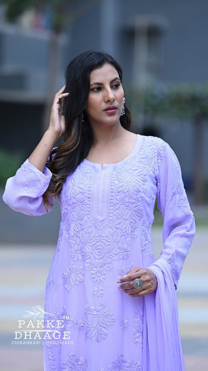 Aayat Pure Viscose Chikankari Sets with 3D Work - Cloud Lilac