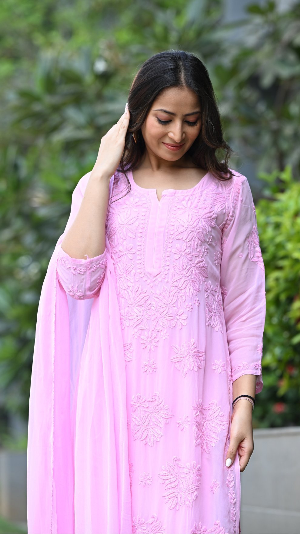 Aayat Pure Viscose Chikankari Sets with 3D Work - Macaron Pink