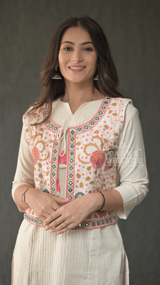 Aayushi 3pc Pure Cotton Set with Embroidered Statement Jacket