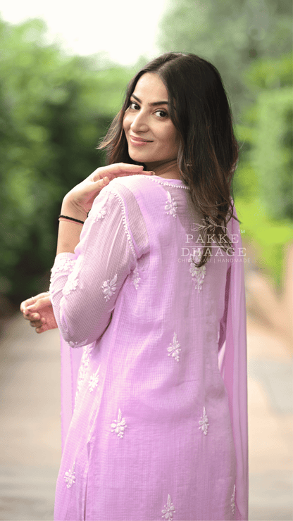 Aleena Pure Kota Doria Chikankari Kurta and Kurta Sets - Soft Cotton Candy