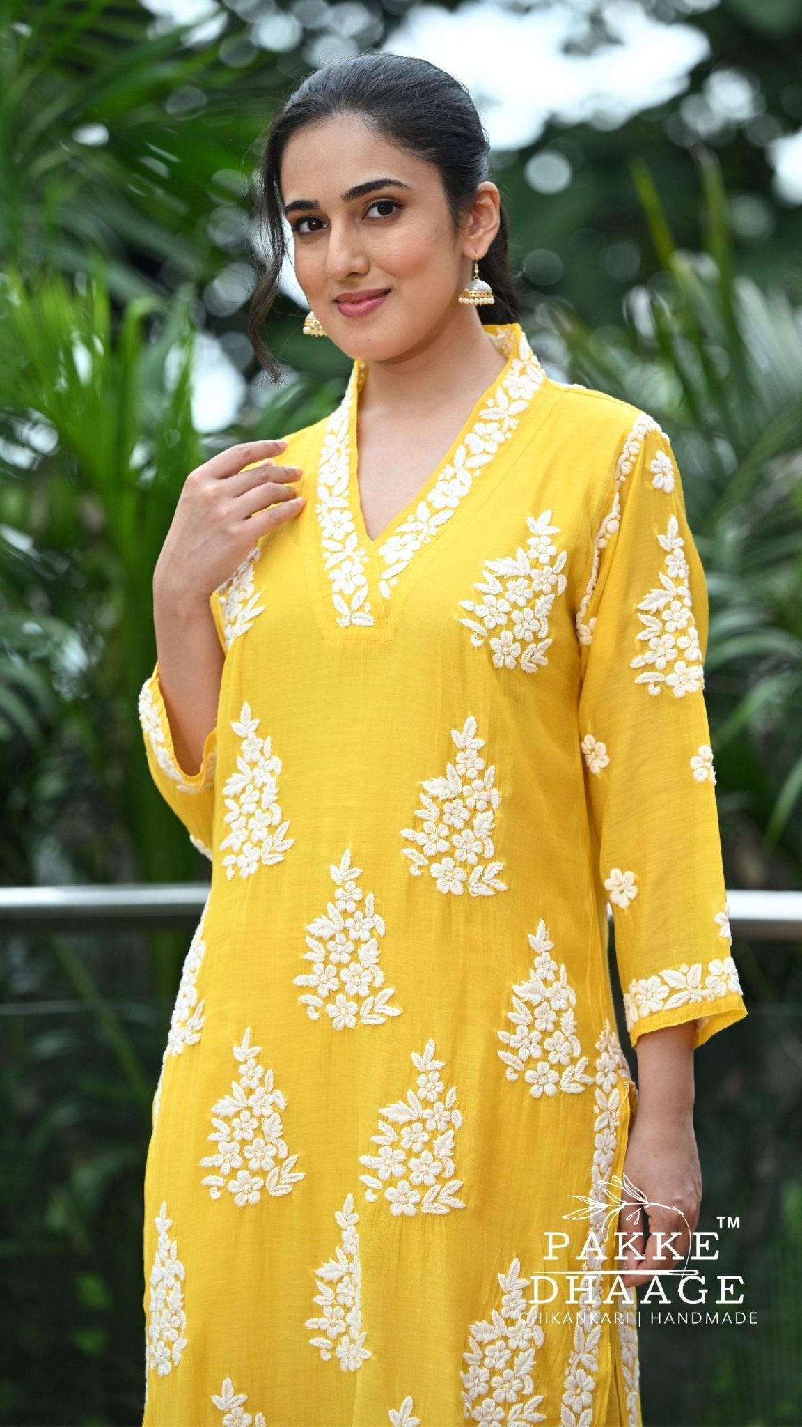 Alizeh Pure Chanderi 4-pc Chikankari Sets - Haldi Yellow