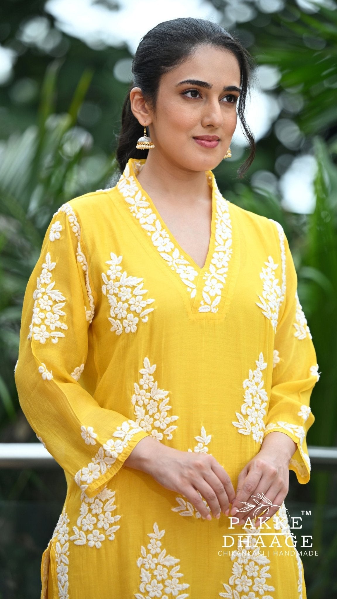 Alizeh Pure Chanderi 4-pc Chikankari Sets - Haldi Yellow