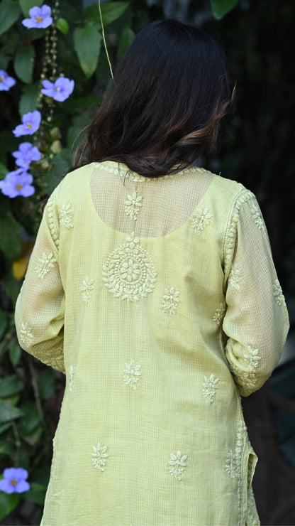 Amara Pure Kota Doria Chikankari Kurta & Kurta Sets - Pistachio Green