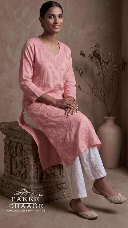 Anika Flex Cotton Chikankari Kurta - Sandstone Peach