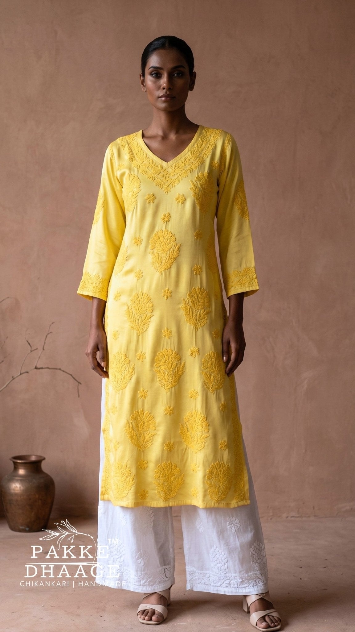 Anika Flex Cotton Chikankari Kurta - Sunshine Yellow