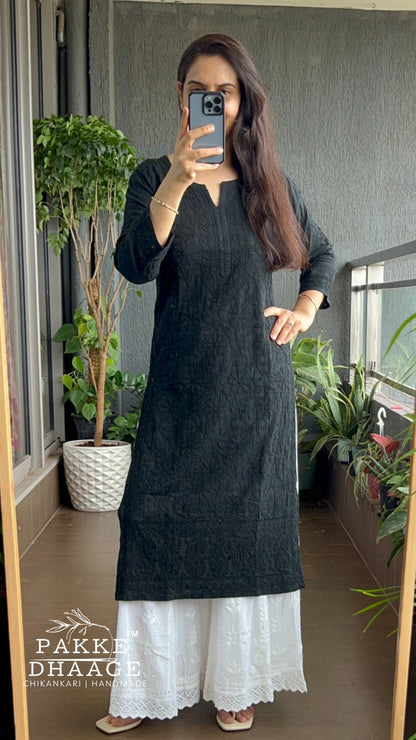 Fiza Pure Mulmul Cotton Kurta - Black