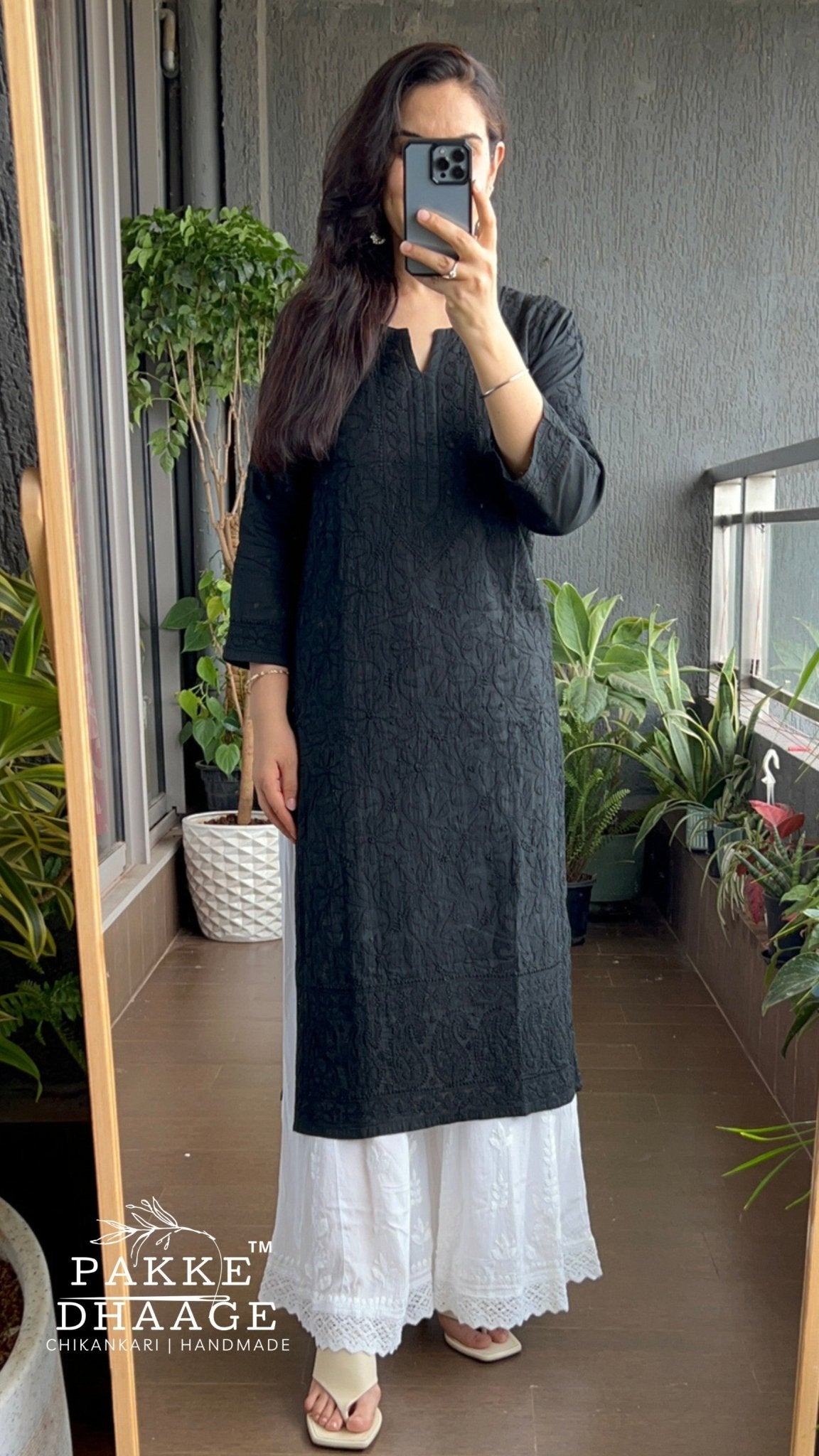 Fiza Pure Mulmul Cotton Kurta - Black