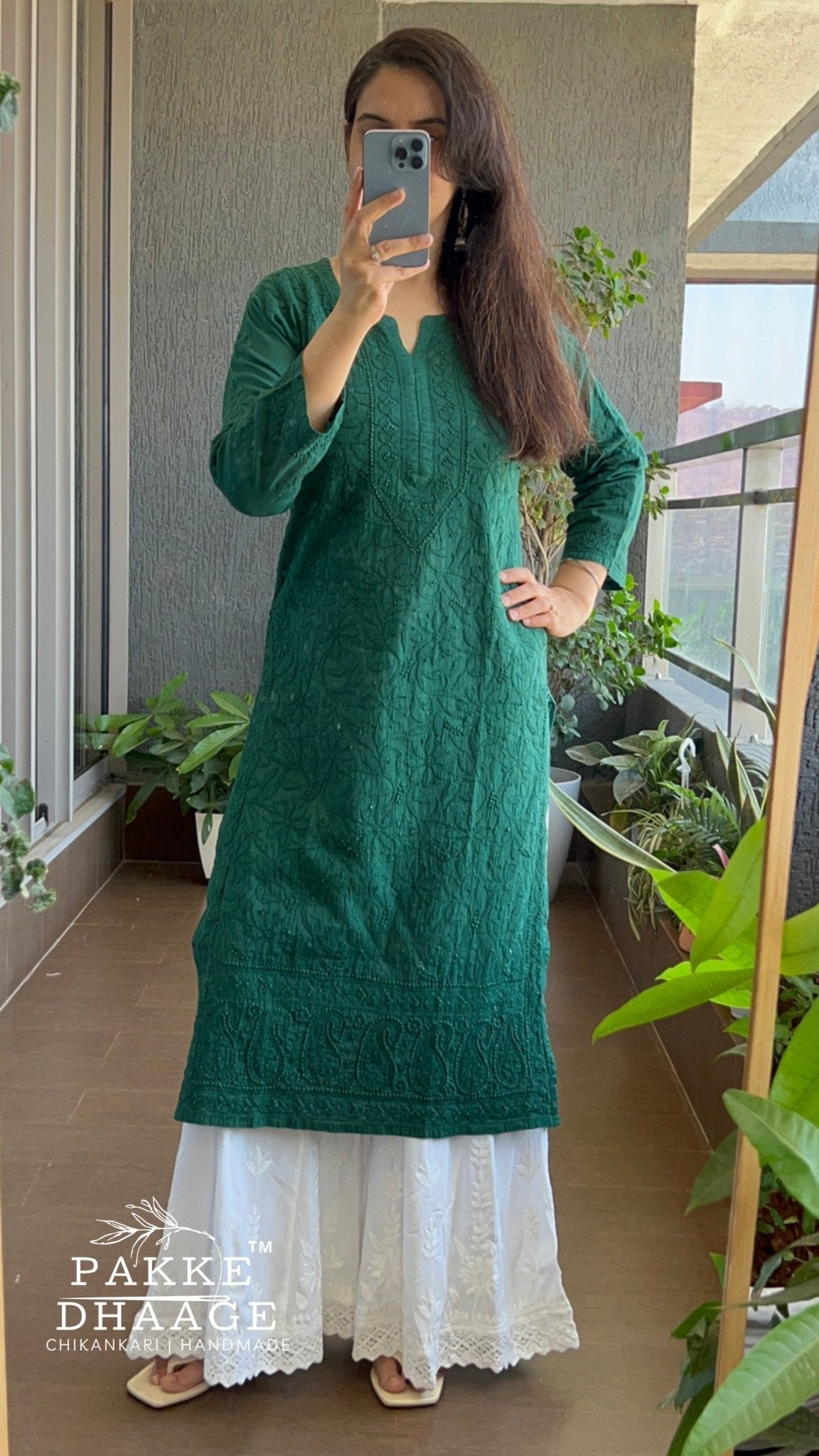 Fiza Pure Mulmul Cotton Kurta - Bottle Green