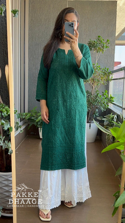 Fiza Pure Mulmul Cotton Kurta - Bottle Green
