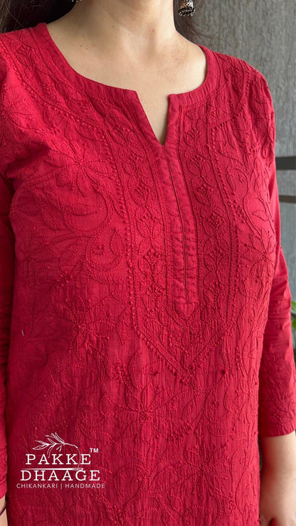 Fiza Pure Mulmul Cotton Kurta - Candy Apple Red