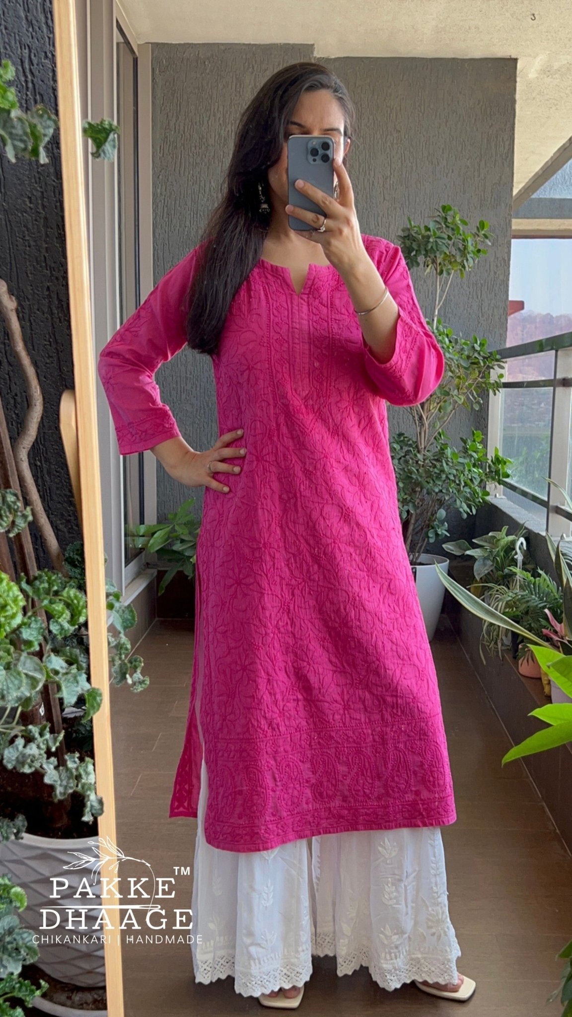 Fiza Pure Mulmul Cotton Kurta - Pink Yarrow