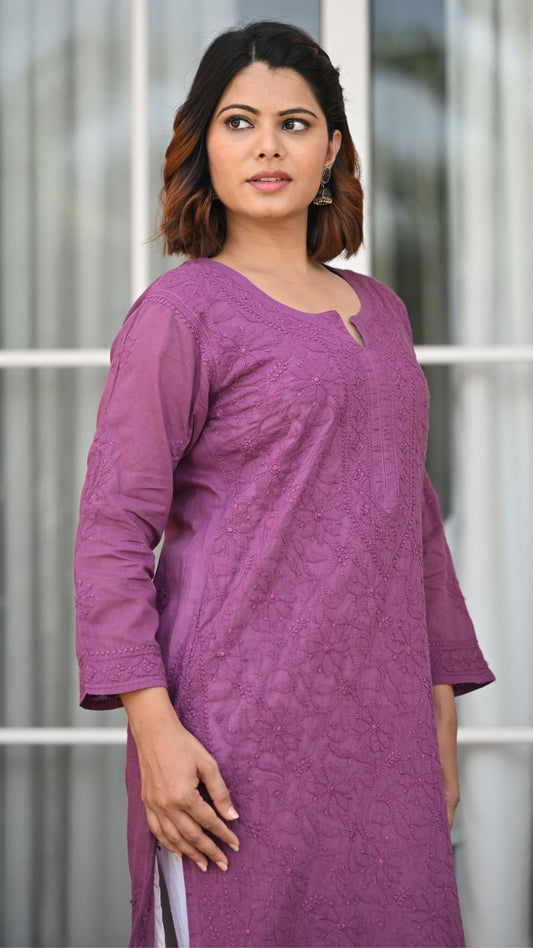 Fiza Pure Mulmul Cotton Kurta - Wine