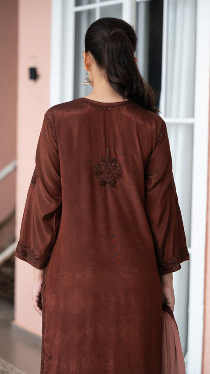 Gulnar Pure Muslin Chikankari Sets with Ombre Dupatta 3-Pc Set - Mocha Blush