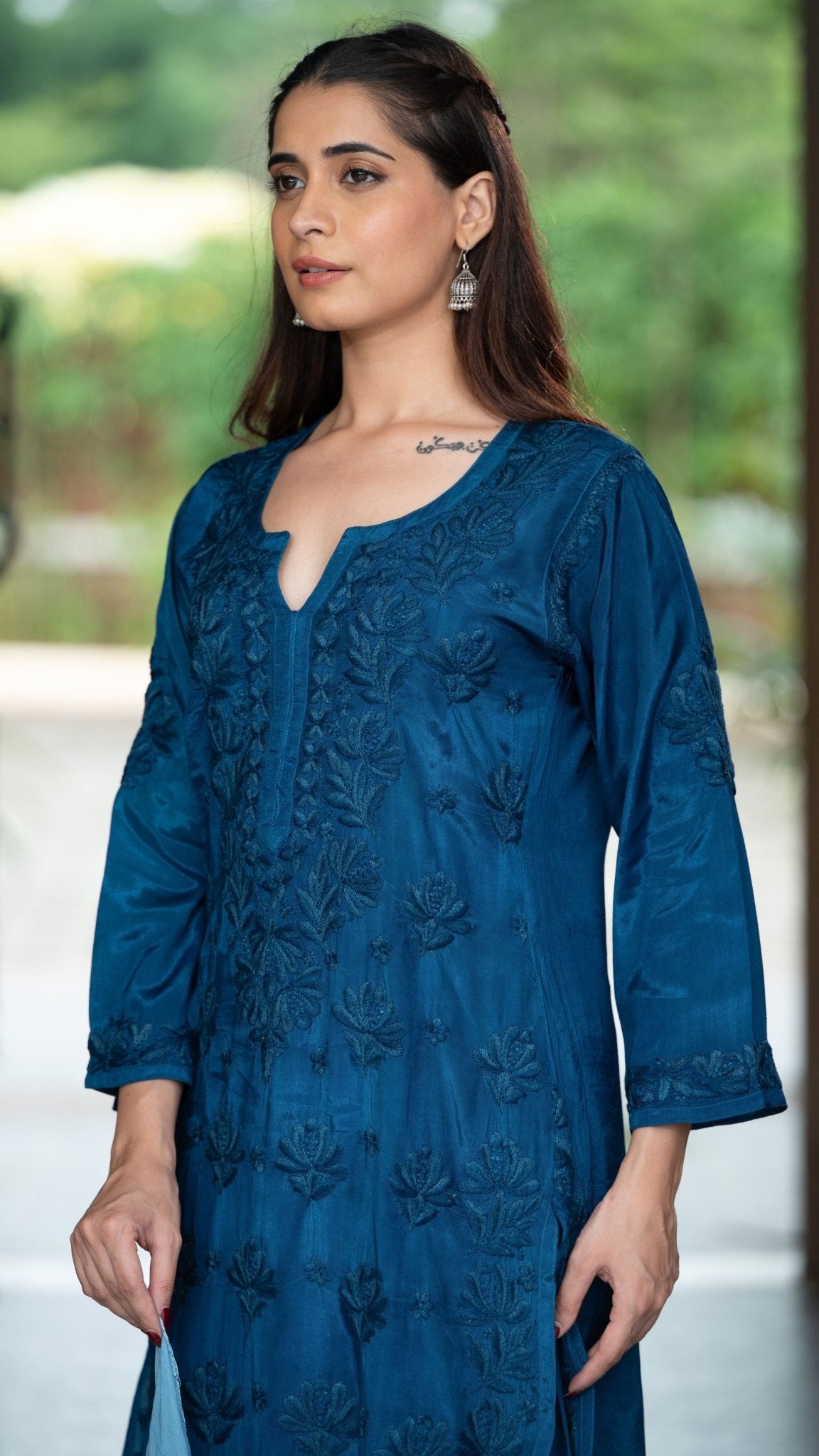 Gulnar Pure Muslin Chikankari Sets with Ombre Dupatta 3-pc Set - Prussian Blue