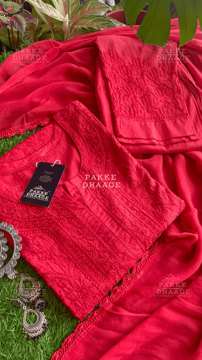 Inayat Resham Dhaaga Mulmul Kurta & Kurta Sets - Lady In Red