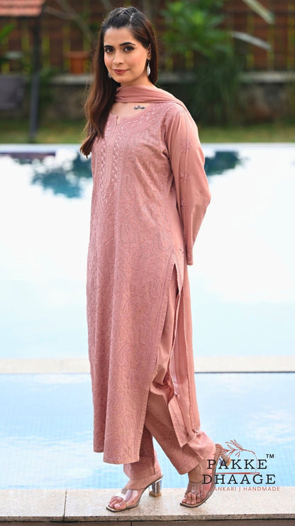 Inayat Resham Dhaaga Mulmul Kurta & Kurta Sets - Mocha Mousse