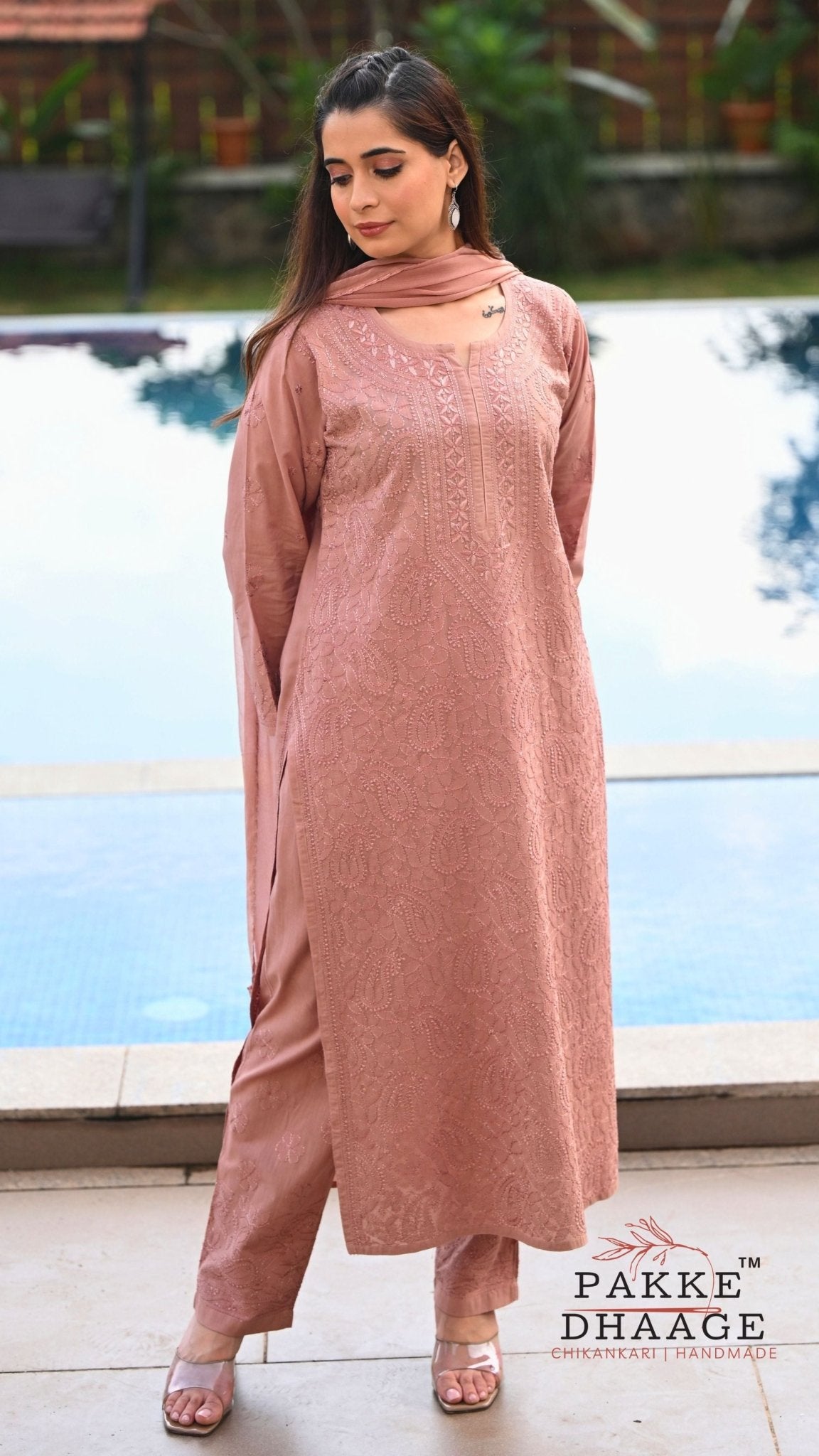 Inayat Resham Dhaaga Mulmul Kurta & Kurta Sets - Mocha Mousse