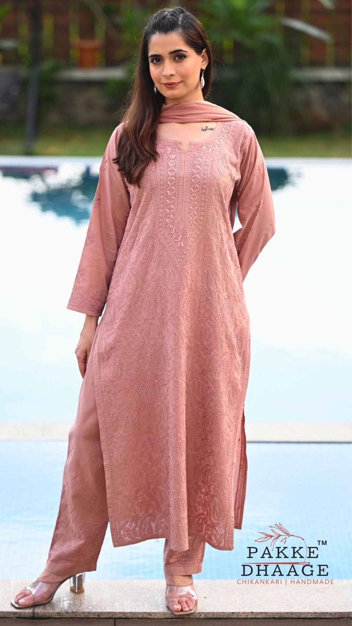 Inayat Resham Dhaaga Mulmul Kurta & Kurta Sets - Mocha Mousse