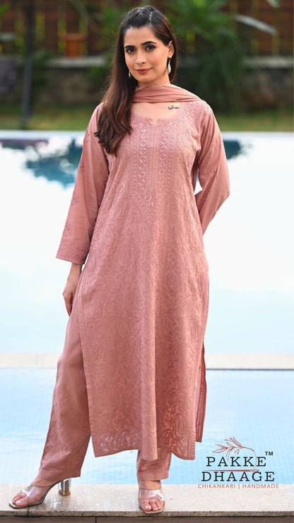 Inayat Resham Dhaaga Mulmul Kurta & Kurta Sets - Mocha Mousse