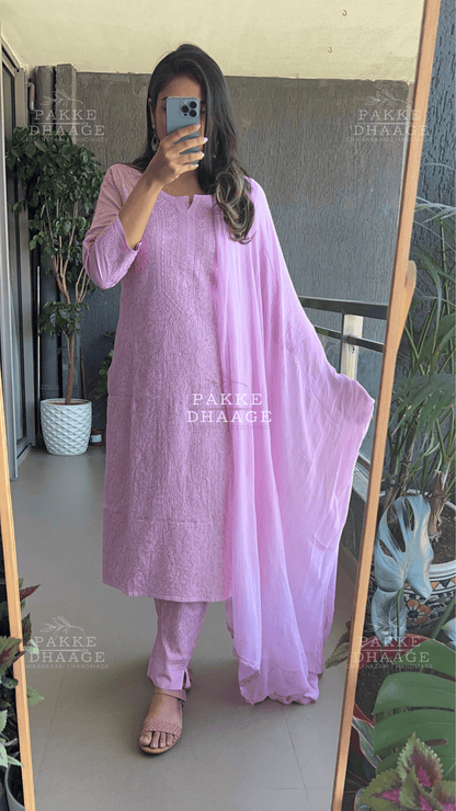Inayat Resham Dhaaga Mulmul Kurta & Kurta Sets - Pastel Mauve