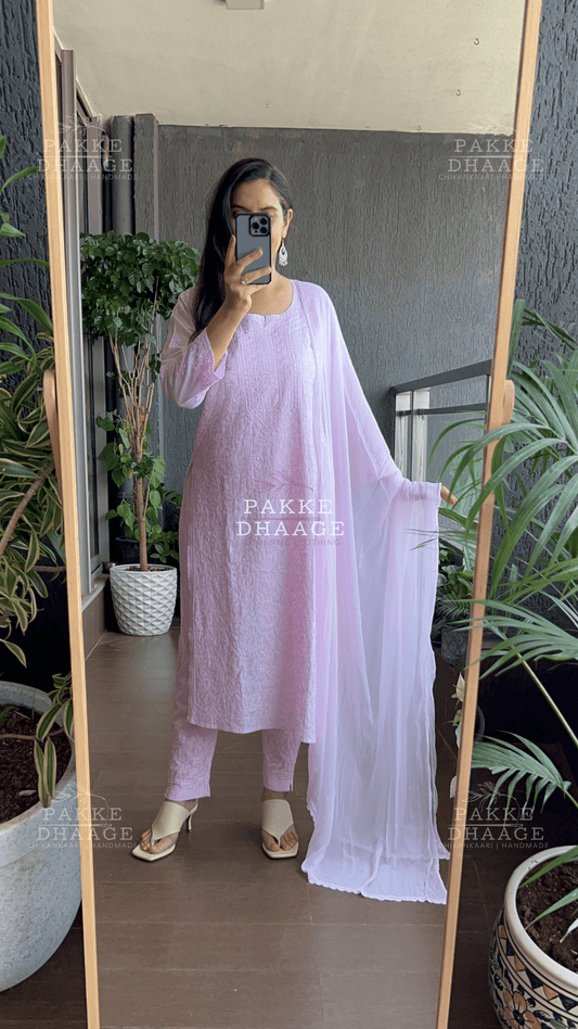 Inayat Resham Dhaaga Mulmul Kurta & Kurta Sets - Pastel Pink