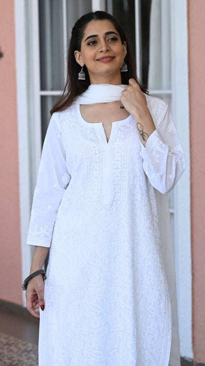 Inayat Resham Dhaaga Mulmul Kurta & Kurta Sets - Pristine White