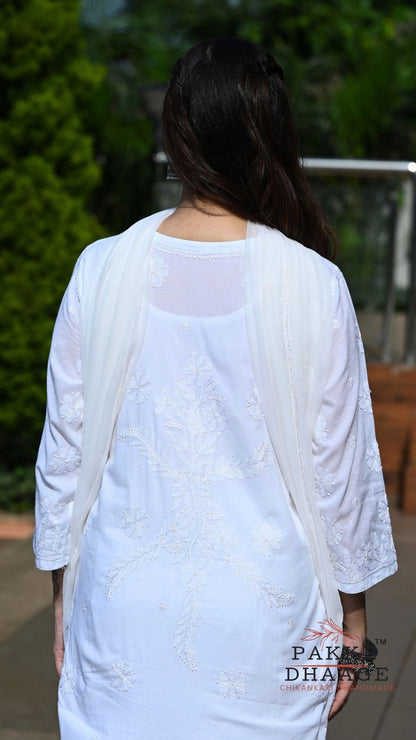 Inayat Resham Dhaaga Mulmul Kurta & Kurta Sets - Pristine White