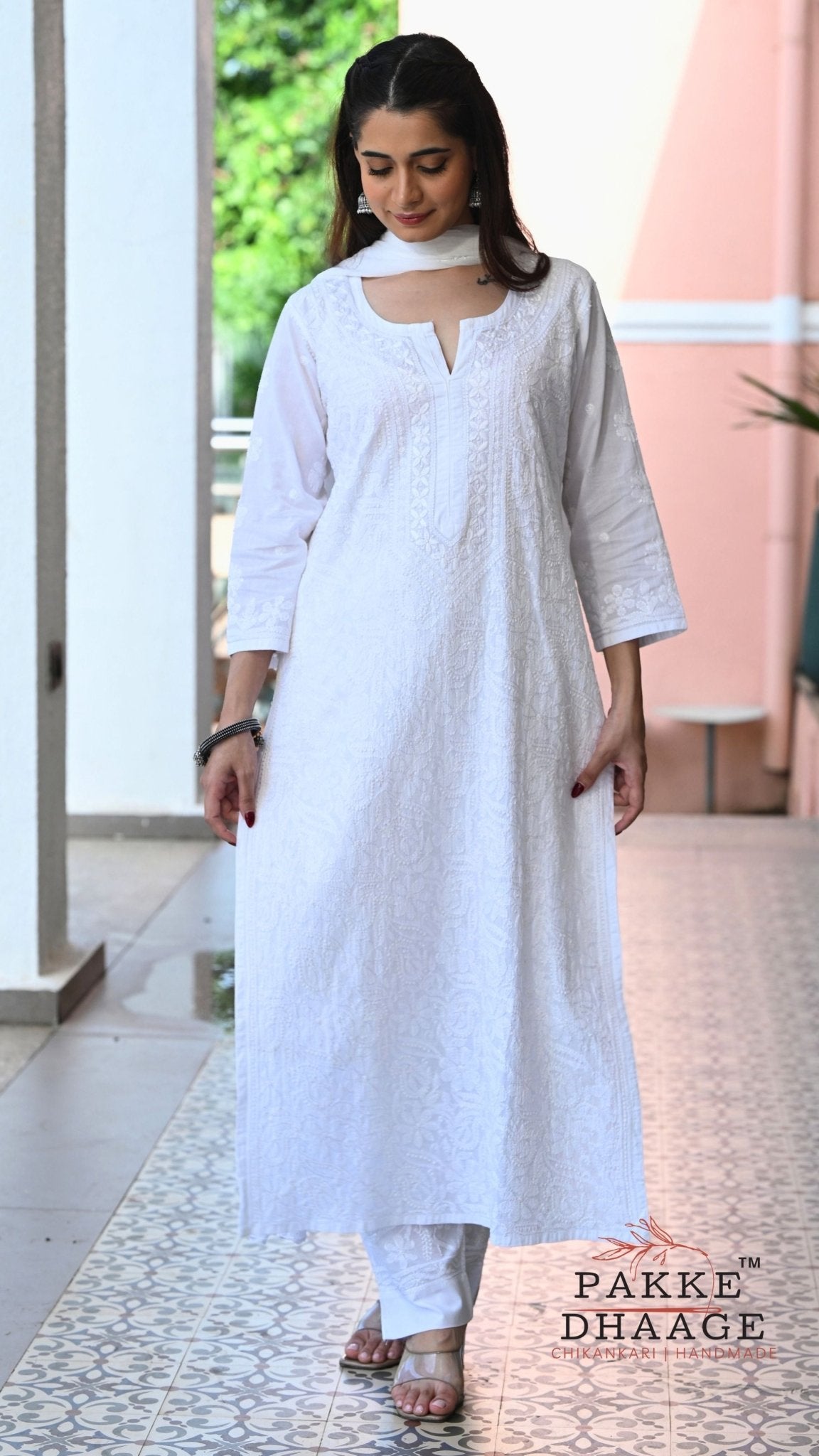 Inayat Resham Dhaaga Mulmul Kurta & Kurta Sets - Pristine White