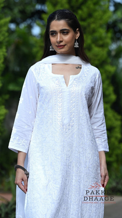 Inayat Resham Dhaaga Mulmul Kurta & Kurta Sets - Pristine White