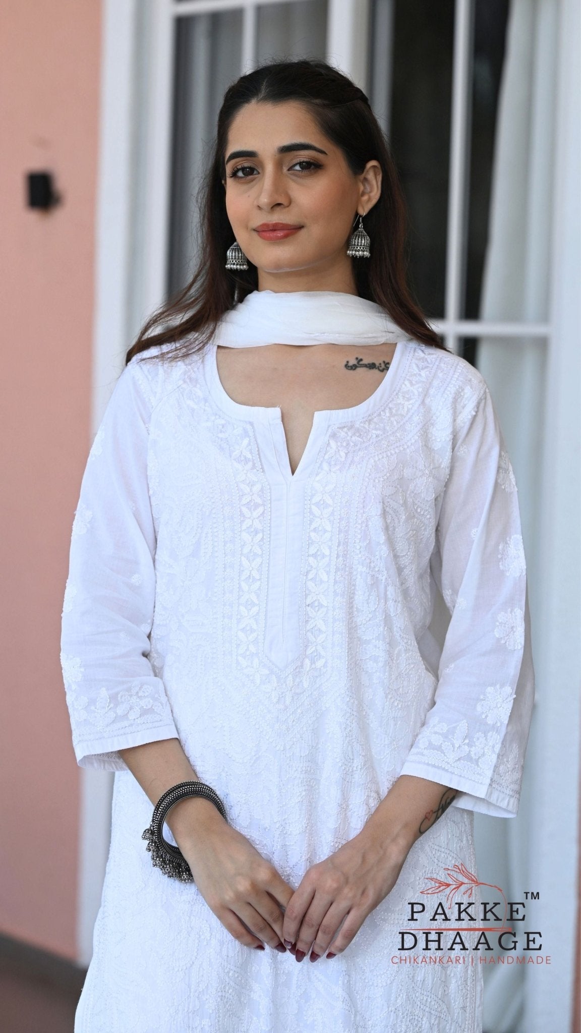 Inayat Resham Dhaaga Mulmul Kurta & Kurta Sets - Pristine White