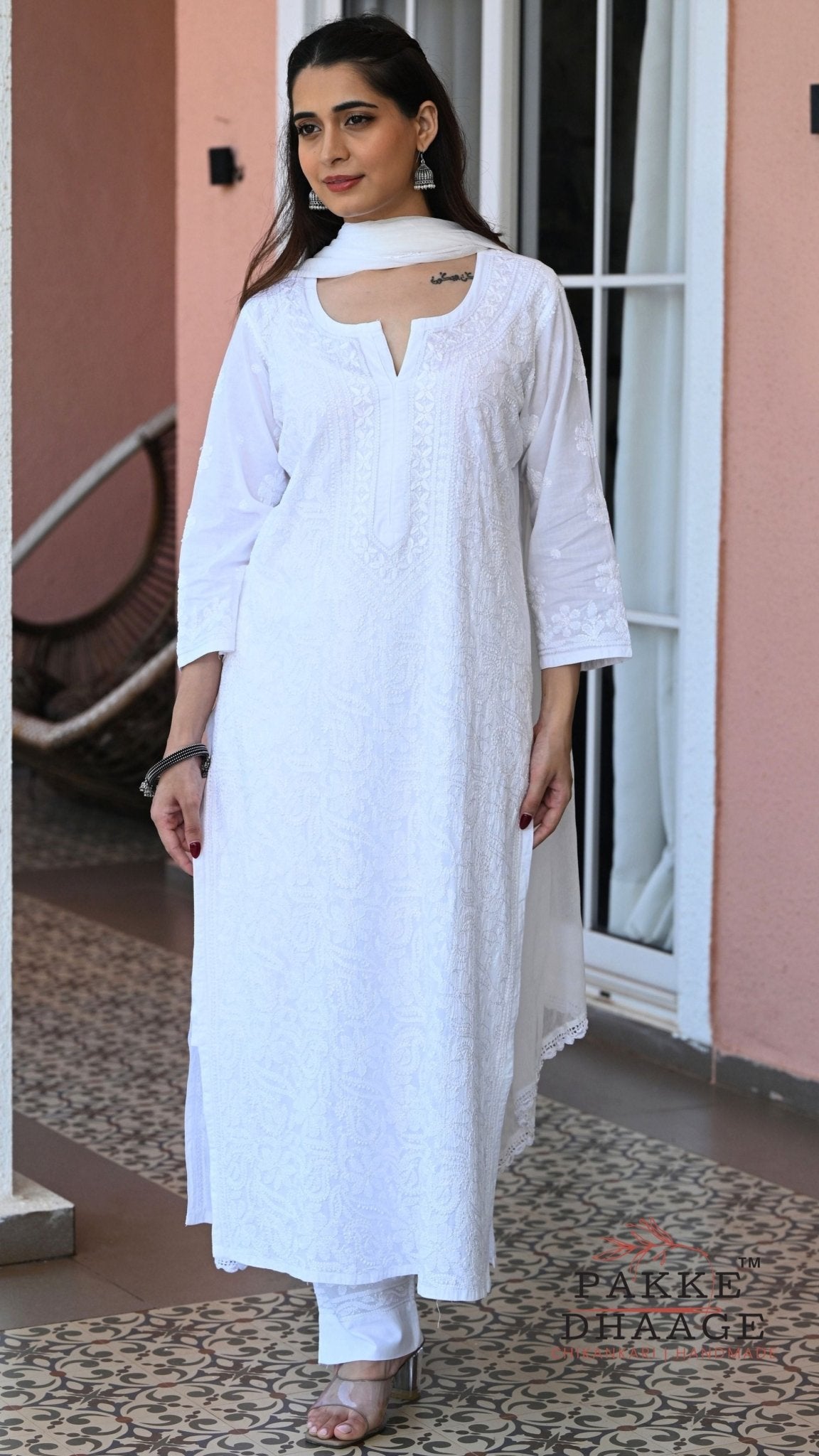 Inayat Resham Dhaaga Mulmul Kurta & Kurta Sets - Pristine White