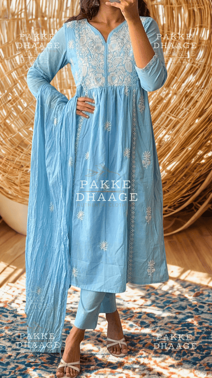 Ira Embroidered Suits Muted Blue Sky