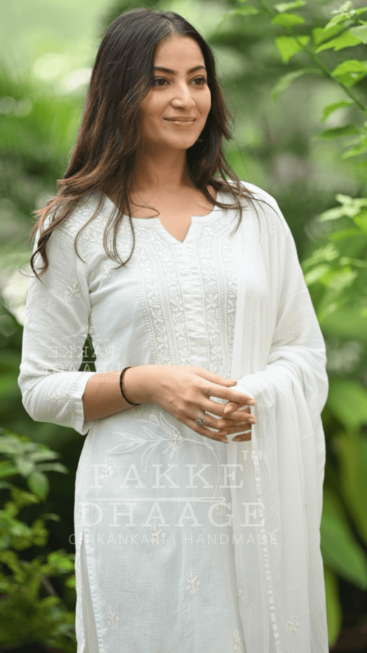 Kyra Pure Kota Doria Chikankari Kurta and Kurta Sets Pristine White