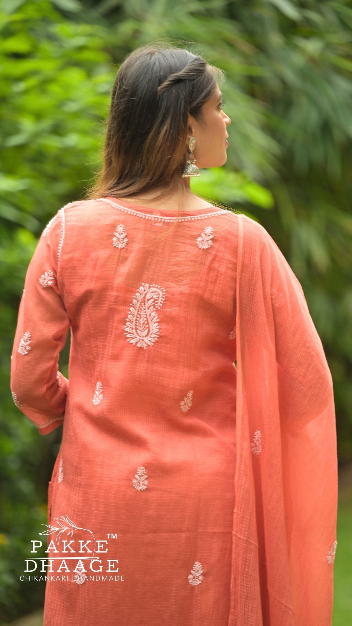 Kyra Pure Kota Doria Chikankari Kurta and Kurta Sets Rust Orange
