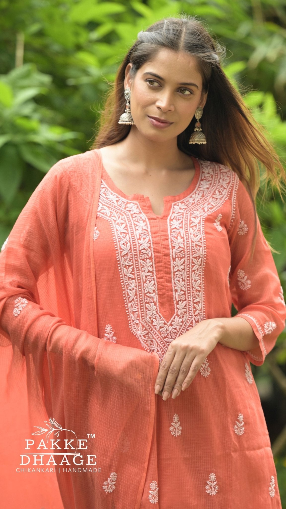Kyra Pure Kota Doria Chikankari Kurta and Kurta Sets Rust Orange