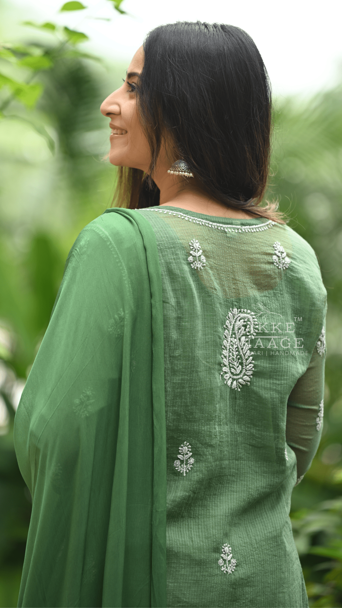 Kyra Pure Kota Doria Chikankari Kurta and Kurta Sets Forest Green