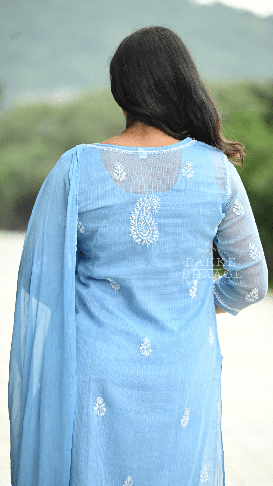 Kyra Pure Kota Doria Chikankari Kurta and Kurta Sets Powder Blue