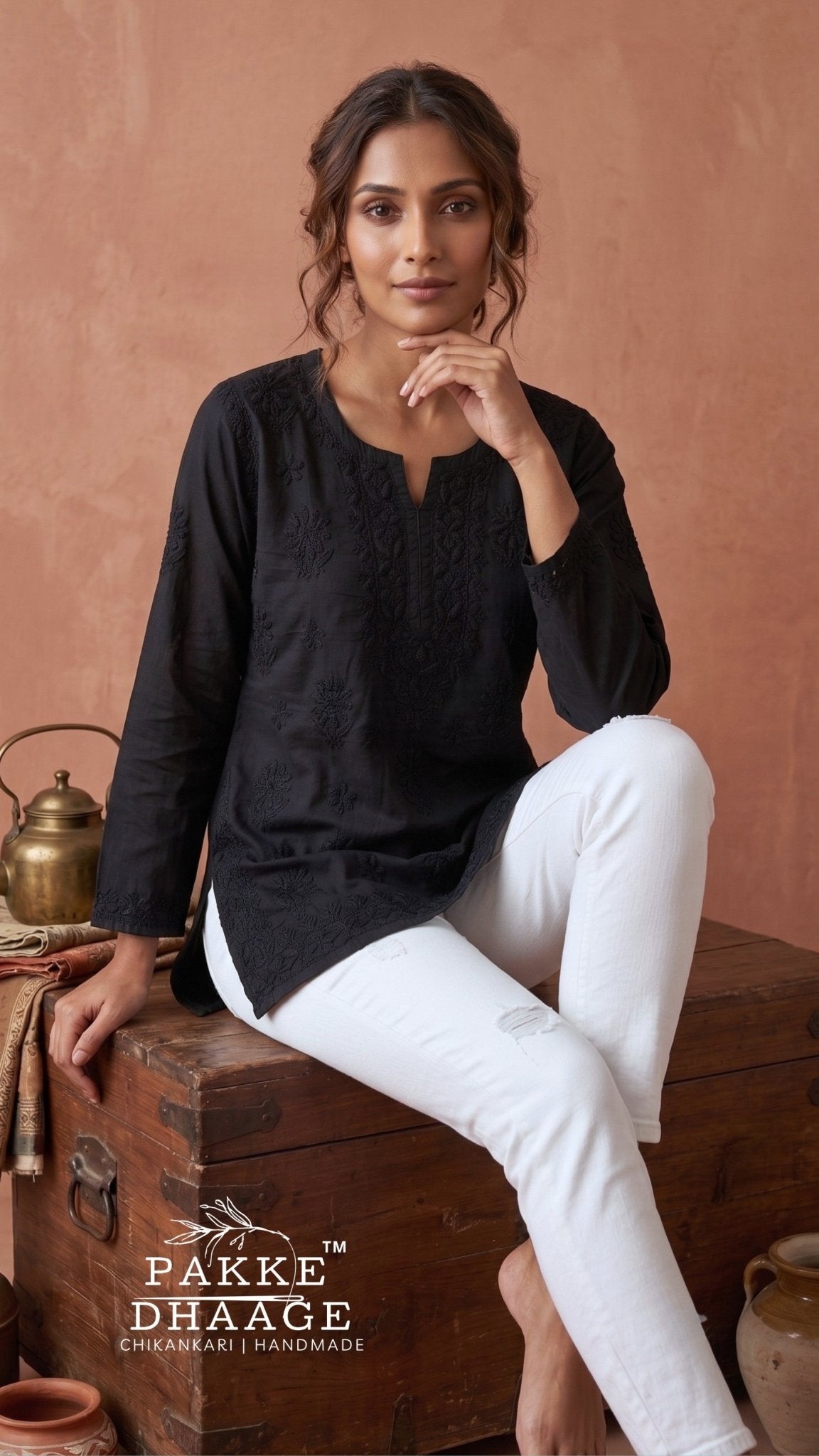 Maahi Pure Mulmul Chikankari Kurtis Black