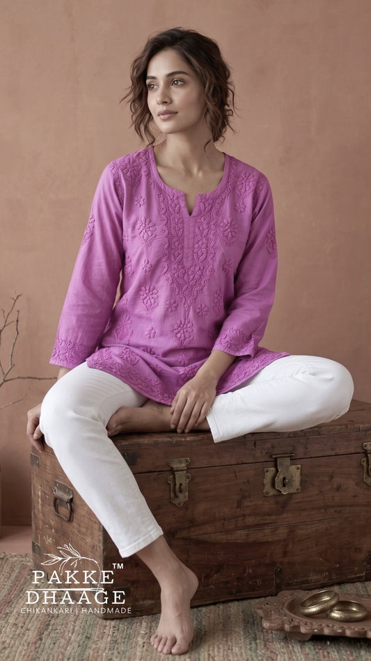 Maahi Pure Mulmul Chikankari Kurtis Light Jamun