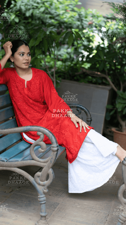 Mahek Pure Muslin Silk Kurta - Fiery Red