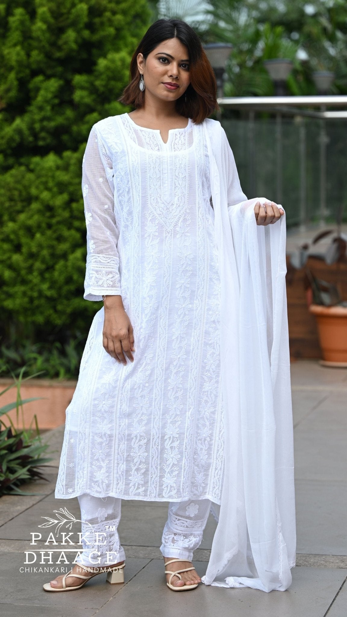 Muskan Pure Kota Doria Chikankari Kurta & Kurta Sets - Classic White