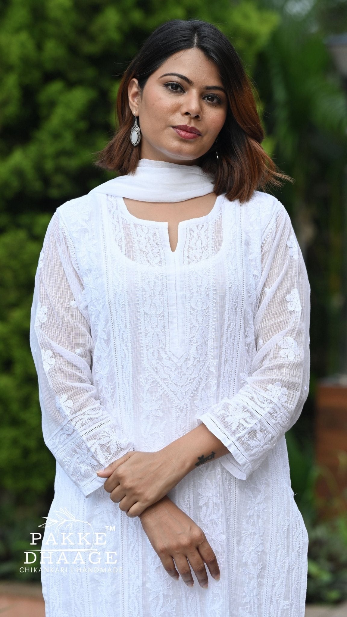 Muskan Pure Kota Doria Chikankari Kurta & Kurta Sets - Classic White