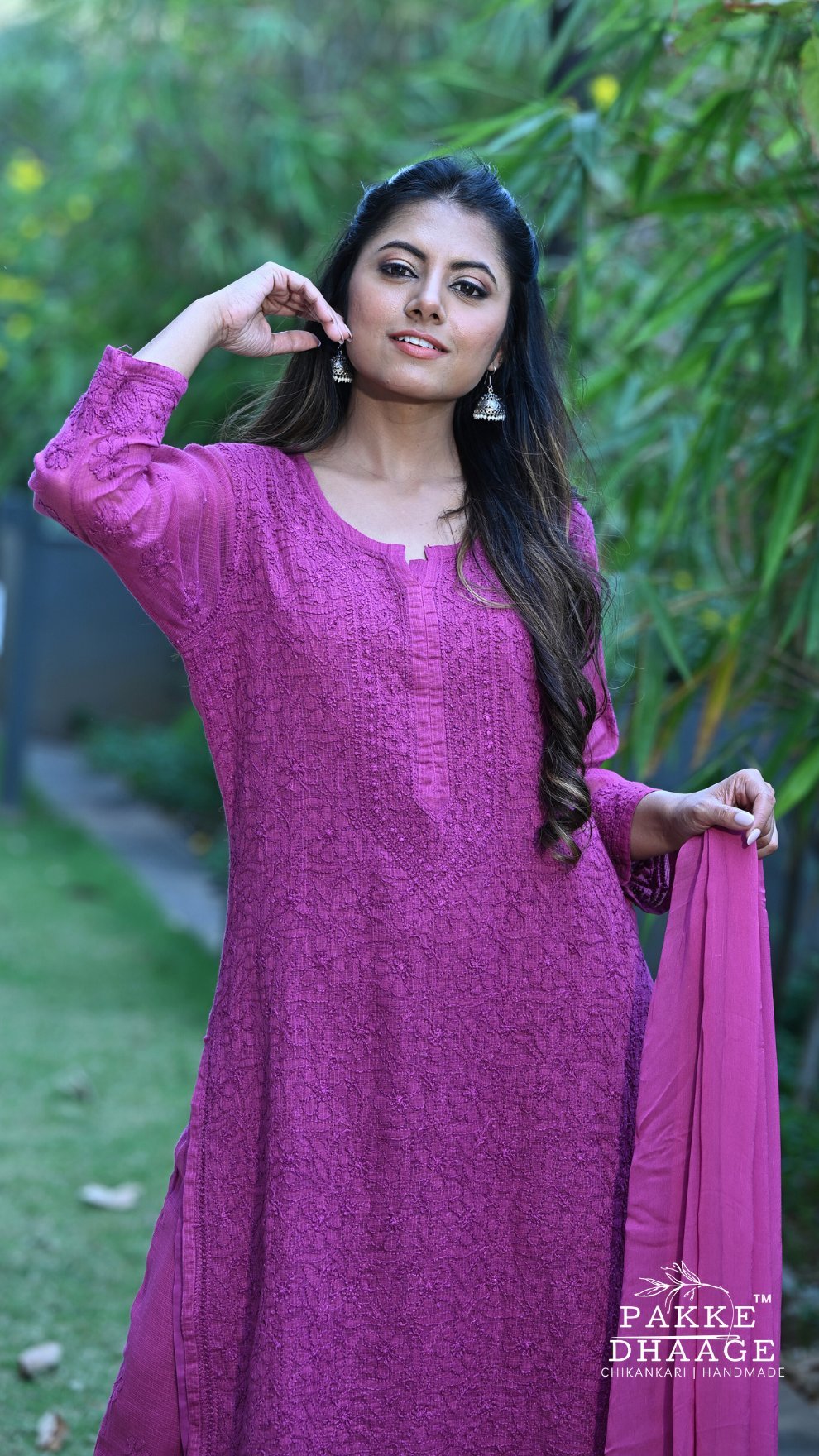 Nazia Pure Kota Doria Chikankari Kurta and Kurta Sets - Dragonfruit